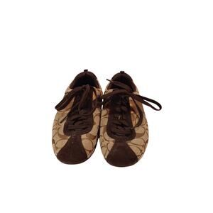 Coach Shoe Womens 7 M Hadley Brown Beige Signature Suede Canvas Sneaker